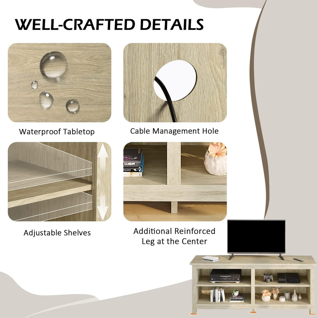 58 Modern TV Stand with 4 Open Storage Cabinets, Oak M2341