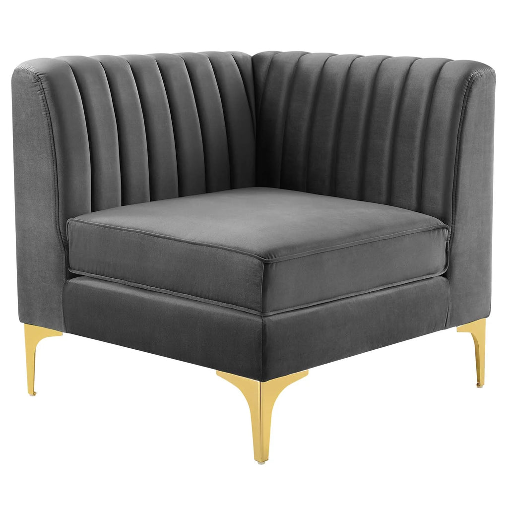 Gray Channel Tufted Performance Velvet 4-Seater Sofa V8362