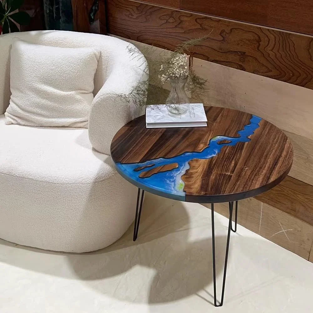 Round Teak Wood Resin Coffee Table E56318