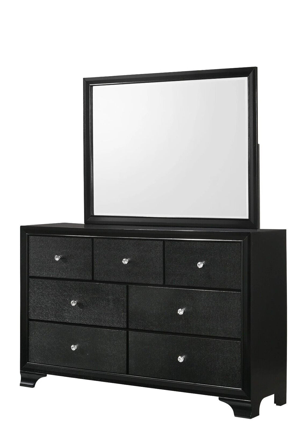 King Size Upholstery LED Bed Dresser Mirror Nightstand Set N127