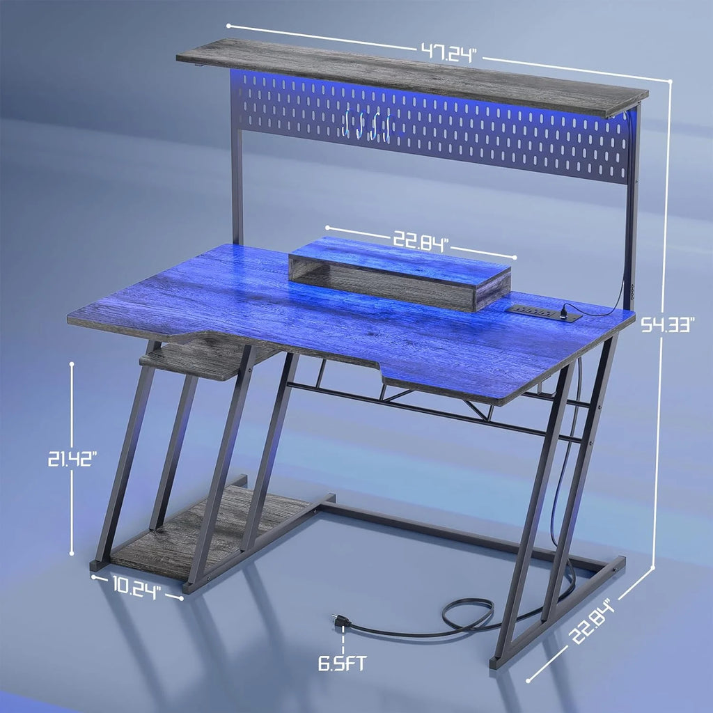 Black 47 inch Computer Desk with Power Outlet and USB Ports R563334
