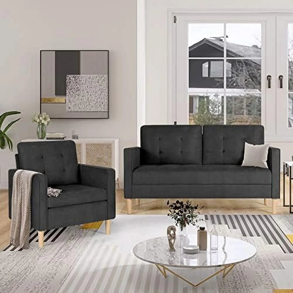 57" Tufted Loveseat and Chair Set of 2 Q352