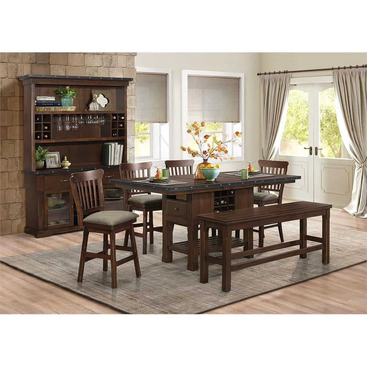 Wood Counter Height Dining Room Table in Dark Brown N885