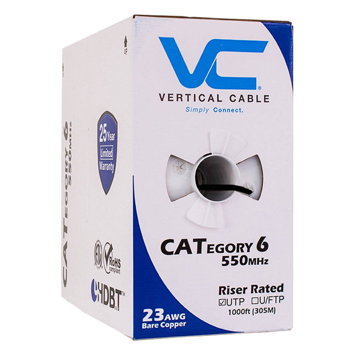 1000ft Solid Cat6 Cable 23AWG 550MHz CMR Black K4124