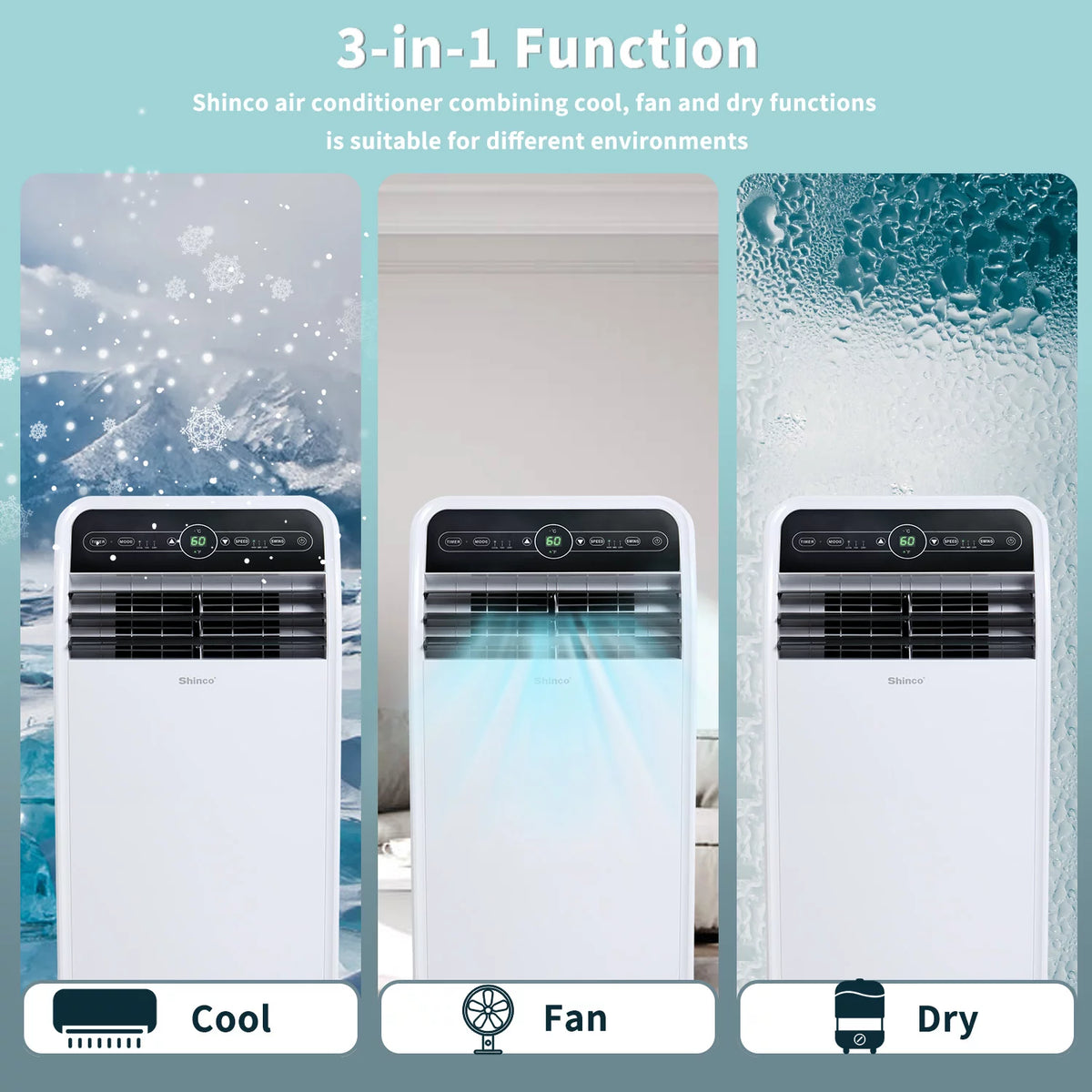 7800BTU 3 in 1 Portable Air Conditioner with Remote Control H625