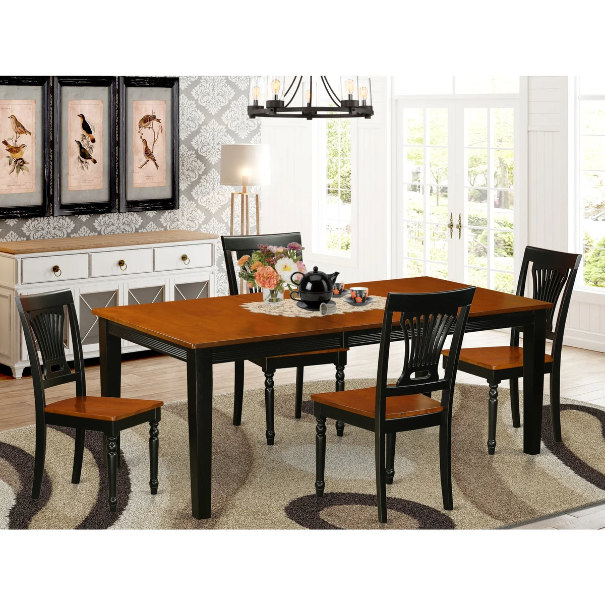 Black 5 Piece Wood Dining Table and Chairs Set D185918