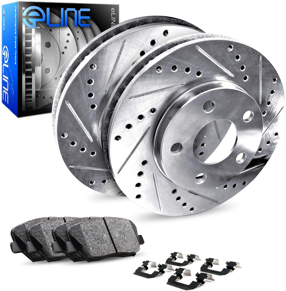 Rear Drilled and Slotted Brake Rotors with Ceramic Brake Pads and Hardware Kit Z661815