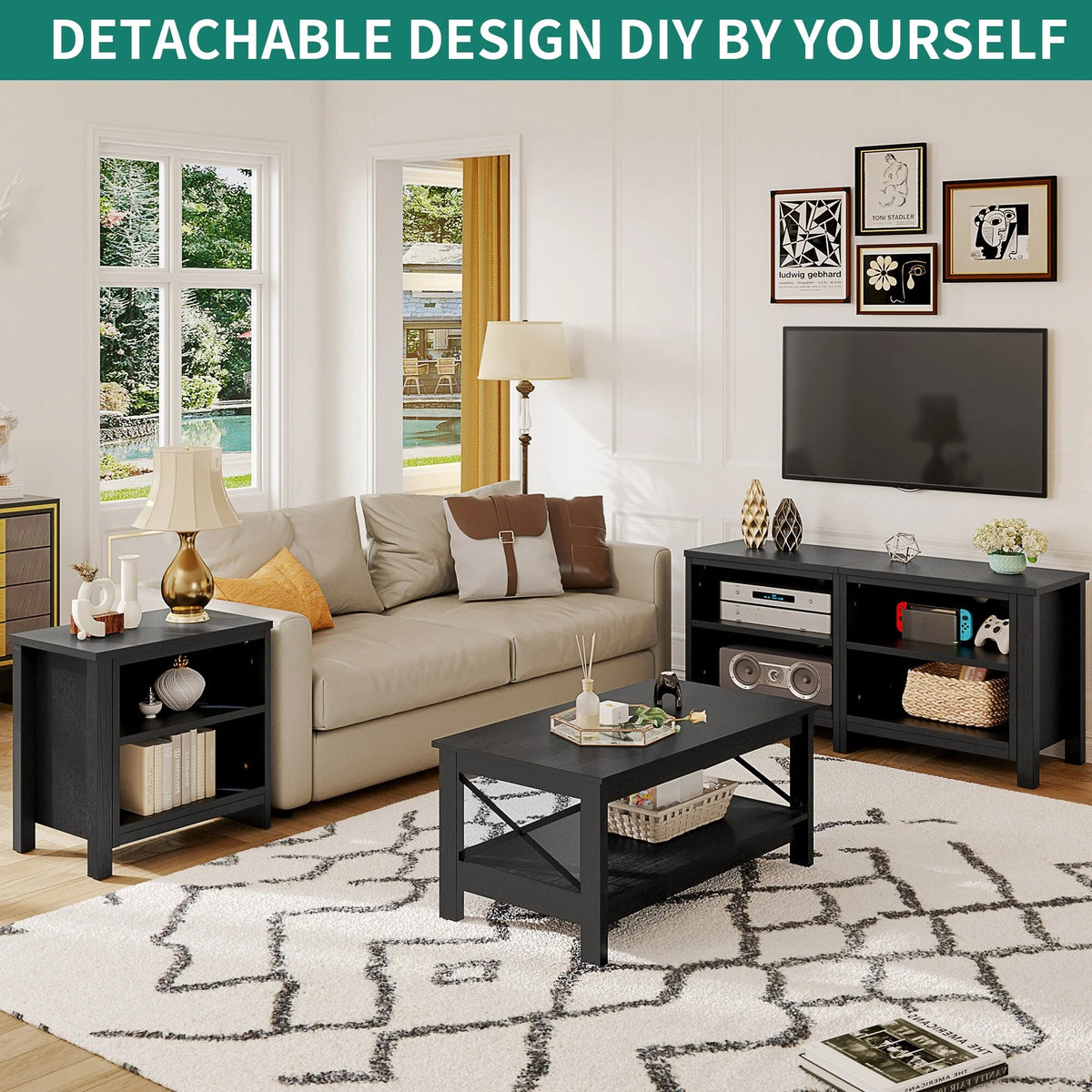 Black 70-inch Modern TV Stand Q629