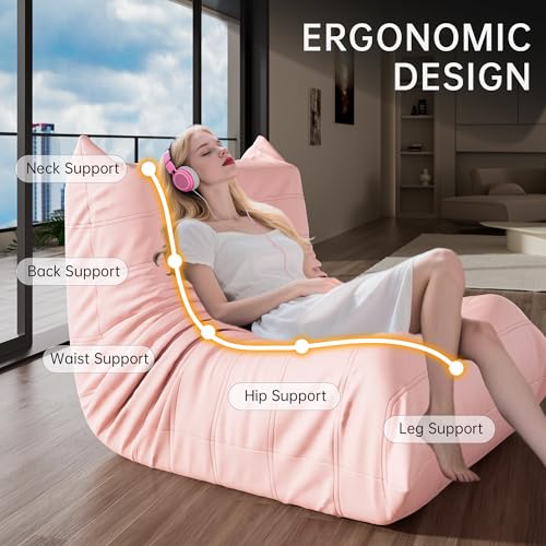 Pink Faux Leather Memory Foam Bean Bag Chair Y62318