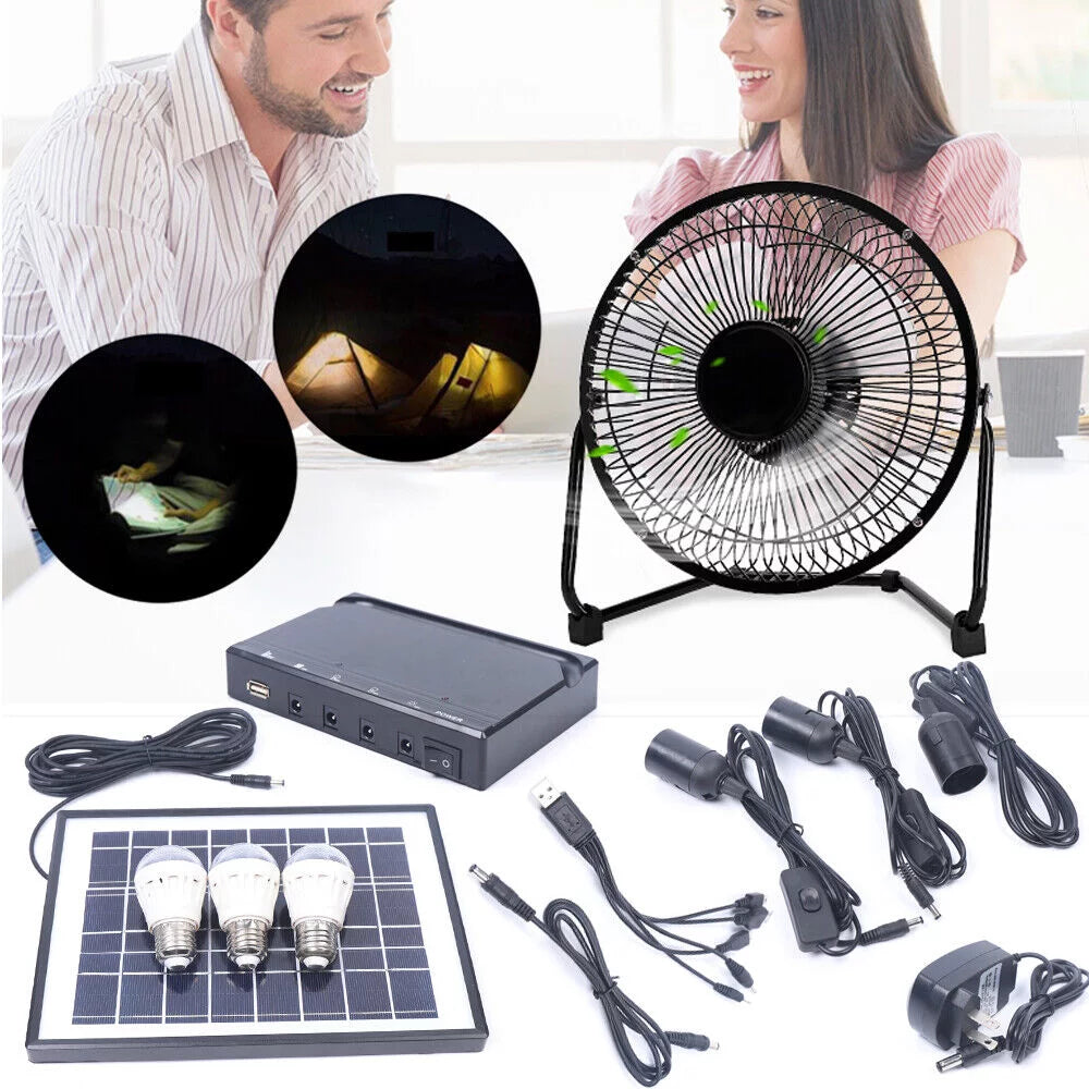 Solar Power Lighting System Kit with 3 LED Lights Fan Solar Panel V914432