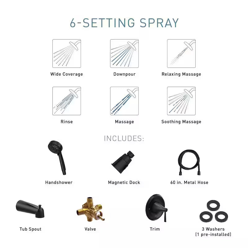 Single Handle 6-Spray Tub and Shower Faucet Matte Black C988