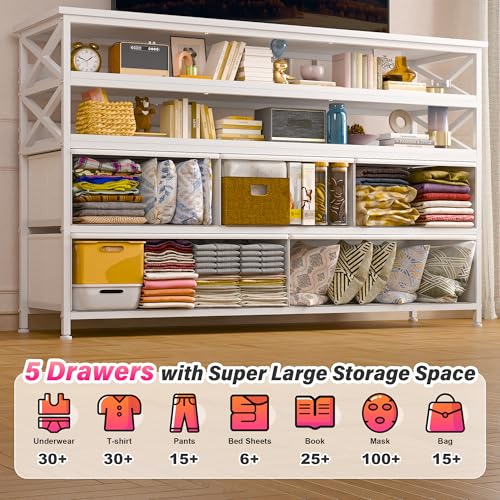 Rustic Brown Dresser TV Stand with 5 Fabric Drawers O139