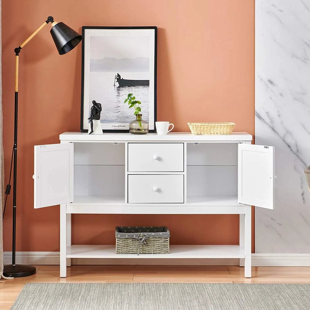 White Console Table with Drawers and Shelf H373