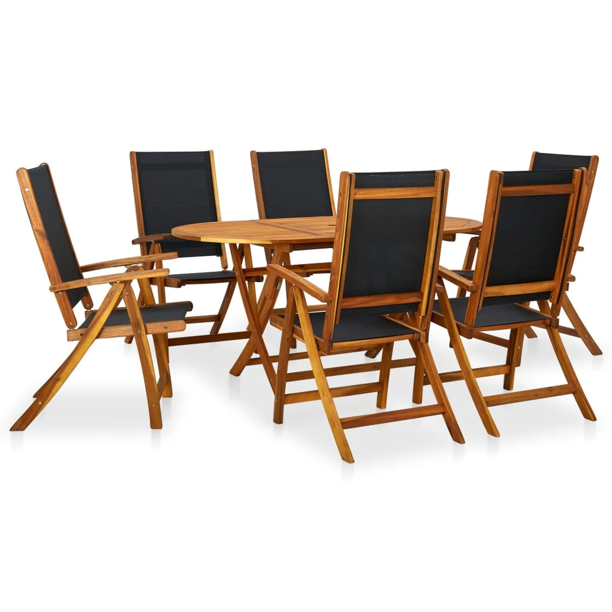 7 Piece Wooden Outdoor Patio Dining Set Folding Table 6 Foldable Adjustable Chairs M440025