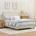 Upholstered Diamond Tufted Platform Bed, Twin, Oat T85528