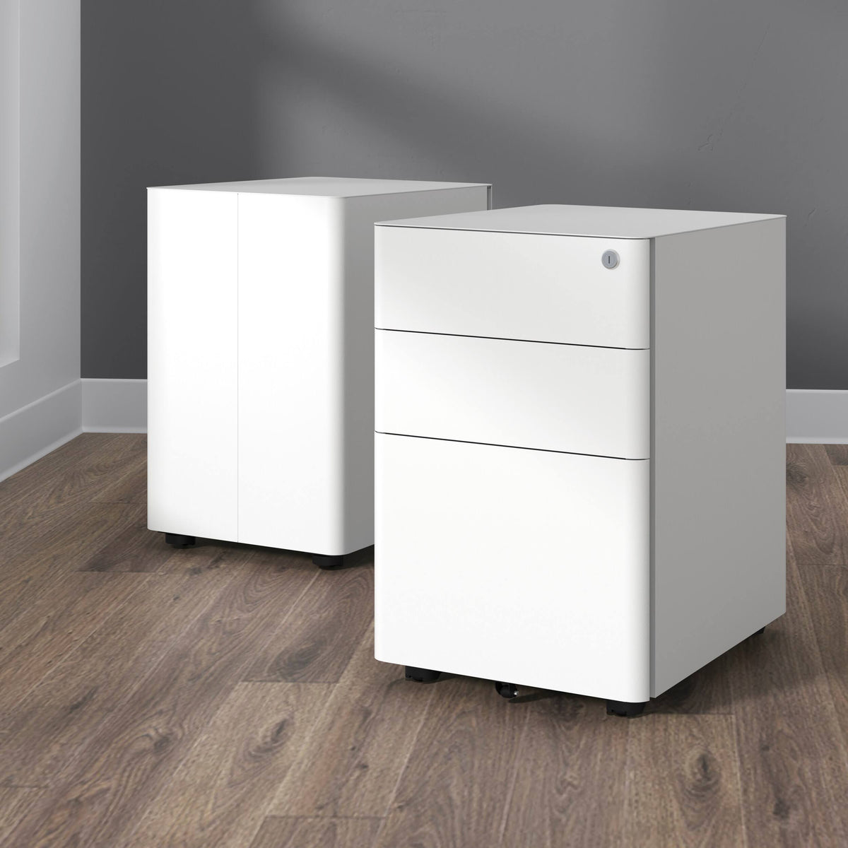 White Mobile Metal Pedestal Filing Cabinet G721359