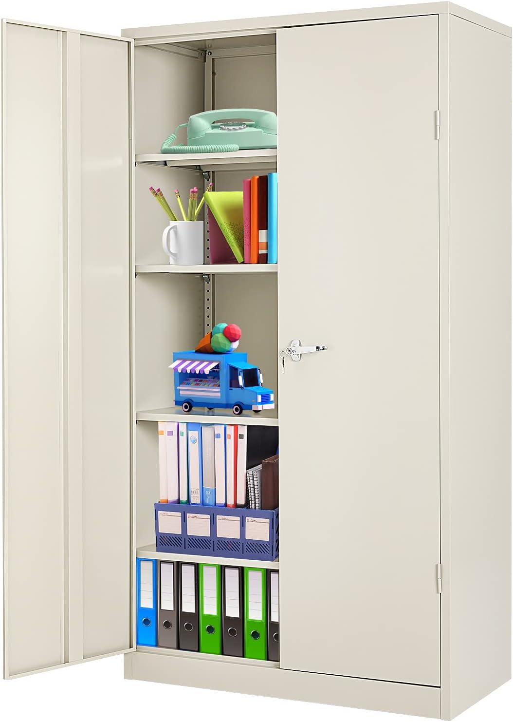 Locking Metal Cabinet with 2 Doors, 4 Adjustable Shelves, 72” Tall Steel Storage Cabinet Z2934
