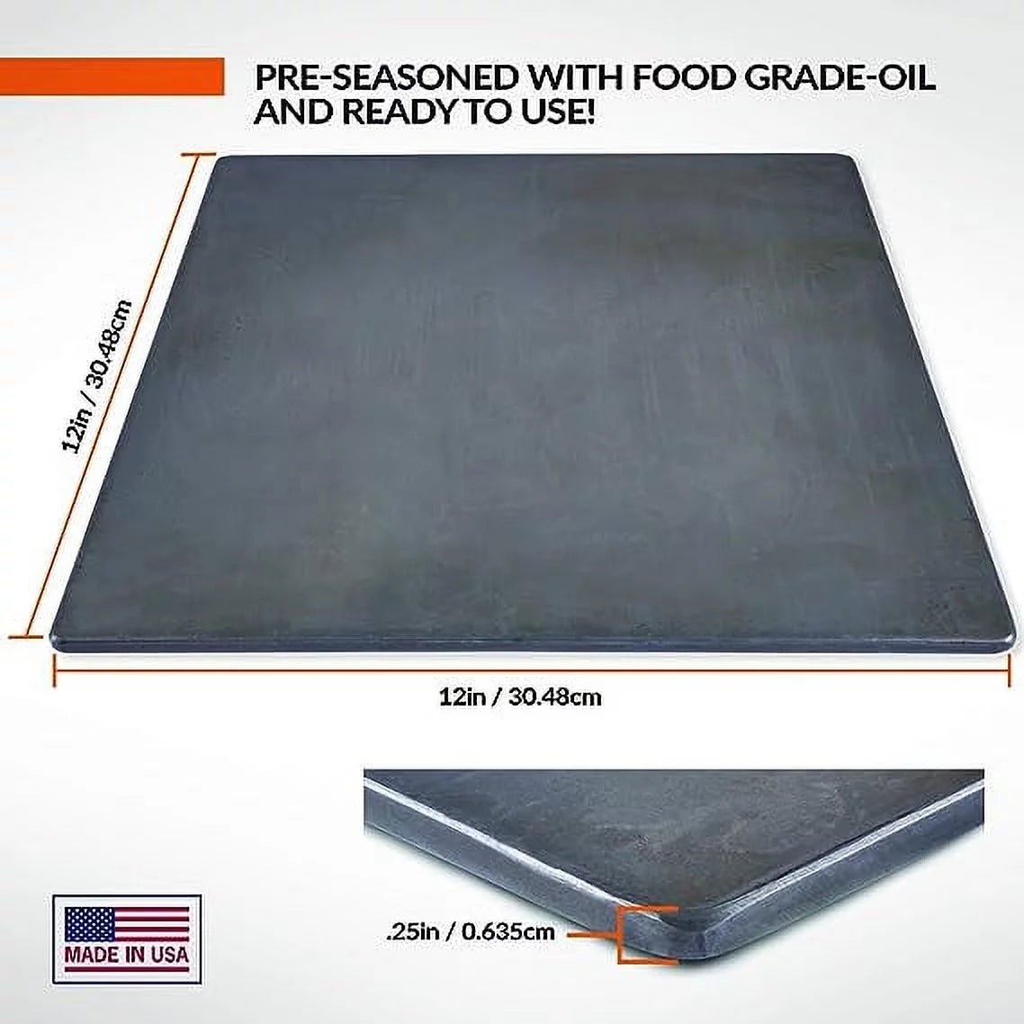 Pre-Seasoned Carbon Steel Pizza Stone & Flat Top Grill Cookware, 12" x 12" x 1/4" G126248