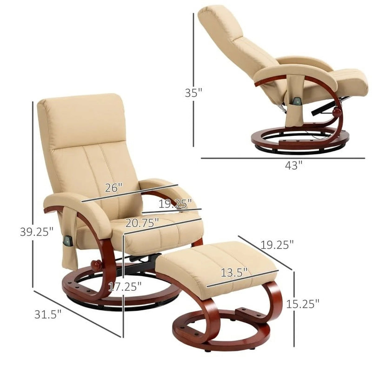 Beige Faux Leather Massage Recliner Chair with Ottoman K628438