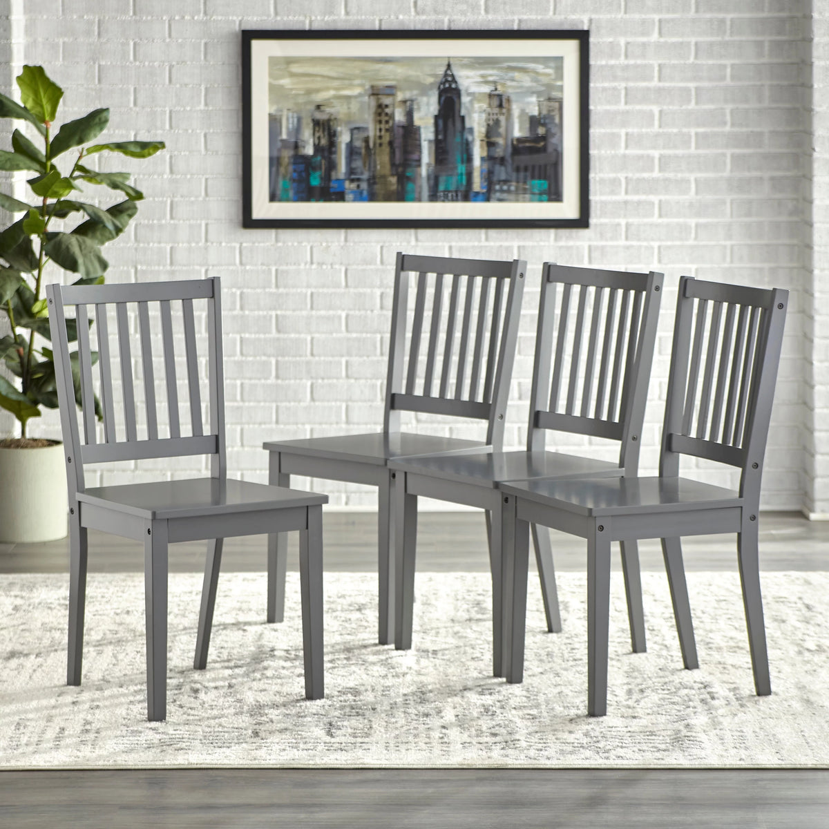 Solid Wood Slat Back Dining Chairs Set of 4 Charcoal Grey L26879