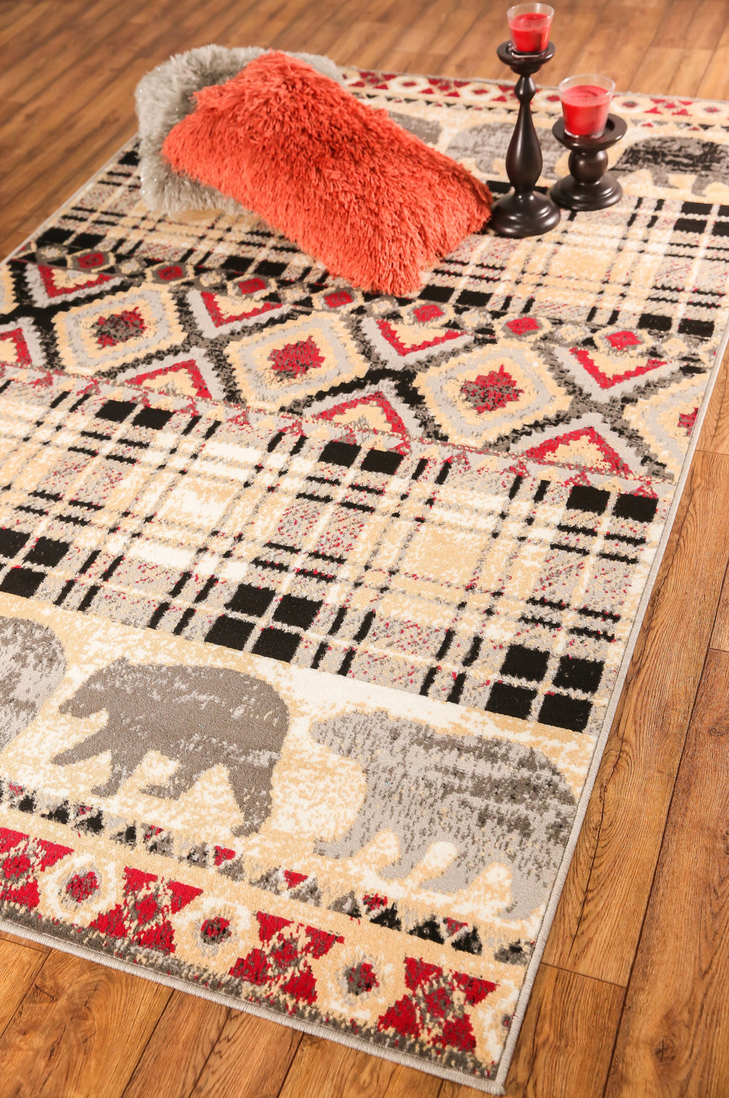 Multicolor Bear Geometric Print Rug V360407