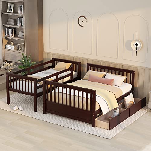 Full Over Full Wood Bunk Bed with Twin Trundle and 4 Drawer L678313