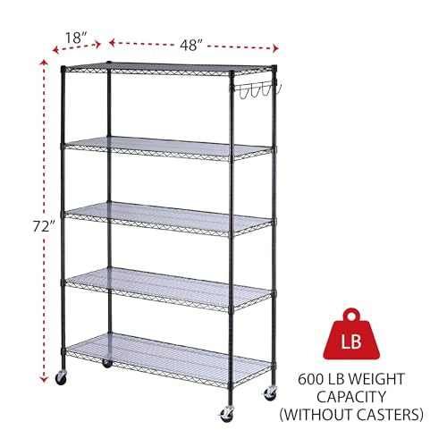 5-Shelf Wire Shelving Kit with Casters and Shelf Liners, Black Anthracite F30140