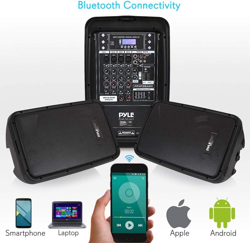 300 W Portable Wireless Bluetooth PA Speaker DJ Mixer Bundle F62048