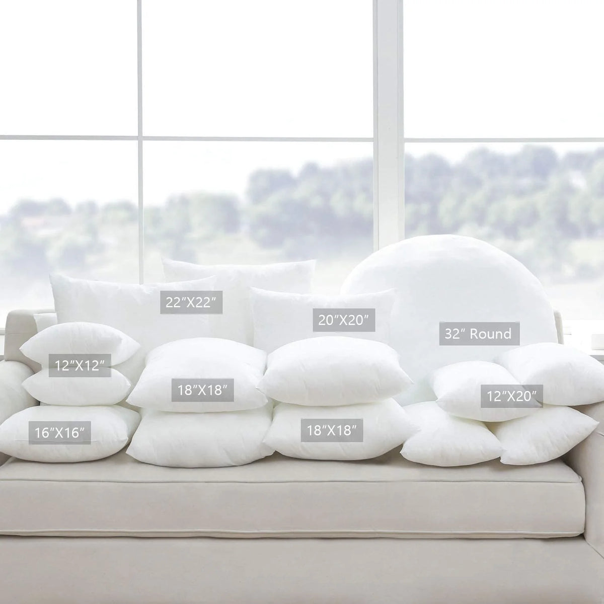 Hypoallergenic Square Throw Pillow Inserts, 2 Pack, 20 x 20 inches W32893