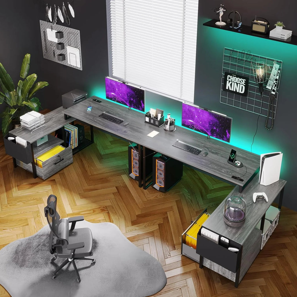 Reversible L Shaped Desk with LED Light & Power Outlet Y597