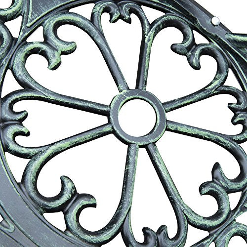 Green Cast Aluminum Metal Bench with Floral Rose Accent C900581