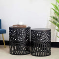 Metal Accent Table Nesting Round End Tables Black with Rust Leaf V387165