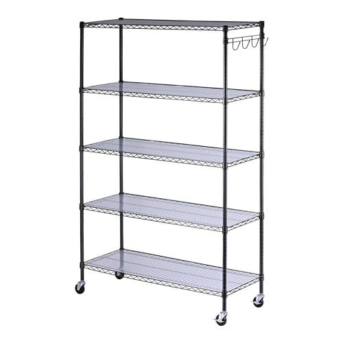 5-Shelf Wire Shelving Kit with Casters and Shelf Liners, Black Anthracite F30140