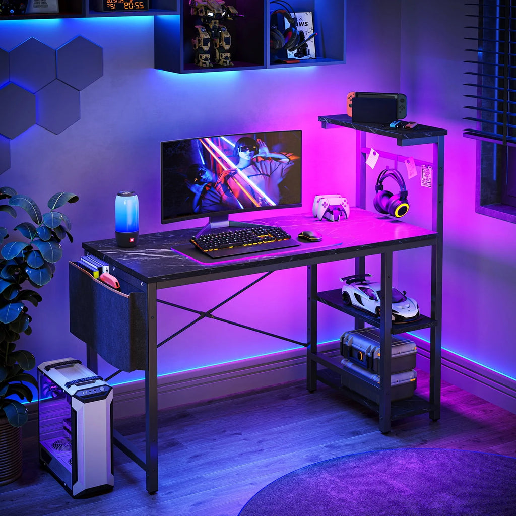 44 inch Computer Desk with LED Lights and Shelves V376