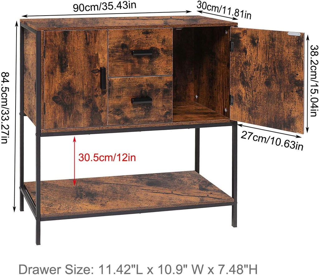 Rustic Brown Storage Cabinet with 2 Drawers and 1 Open Shelf W933