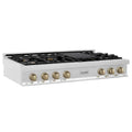48 in. 7 Burner Gas Cooktop with Champagne Bronze Knobs in Stainless Steel J6499