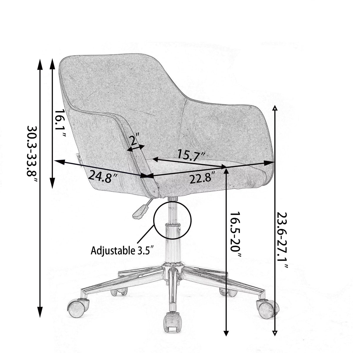 Aqua Light Blue Velvet Adjustable Height Office Chair F7496