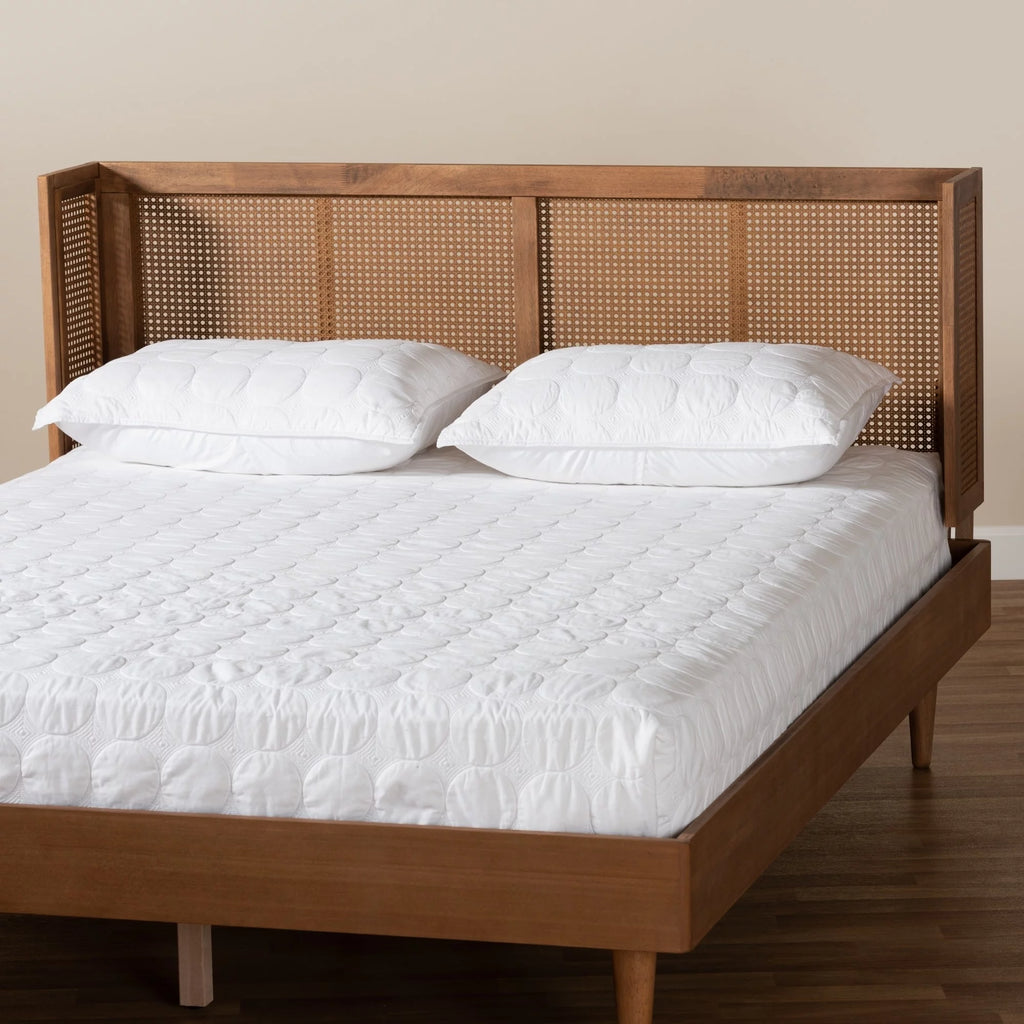 King Wood and Rattan Headboard Q4032