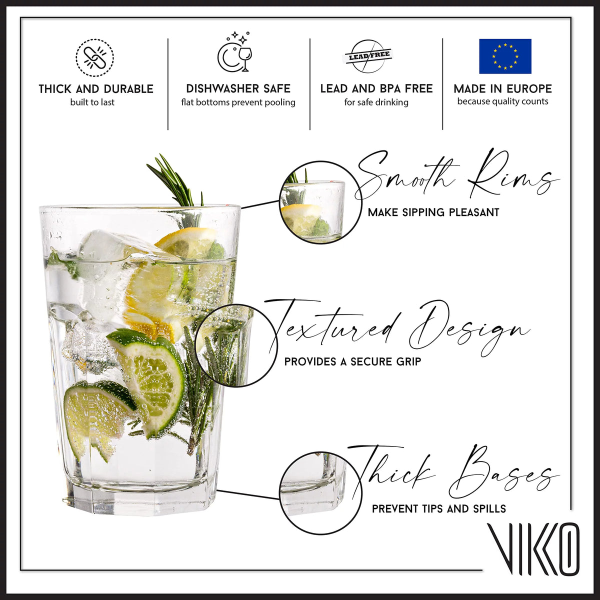 Set of 6 14 Ounce Dishwasher Safe Drinking Glasses W7295