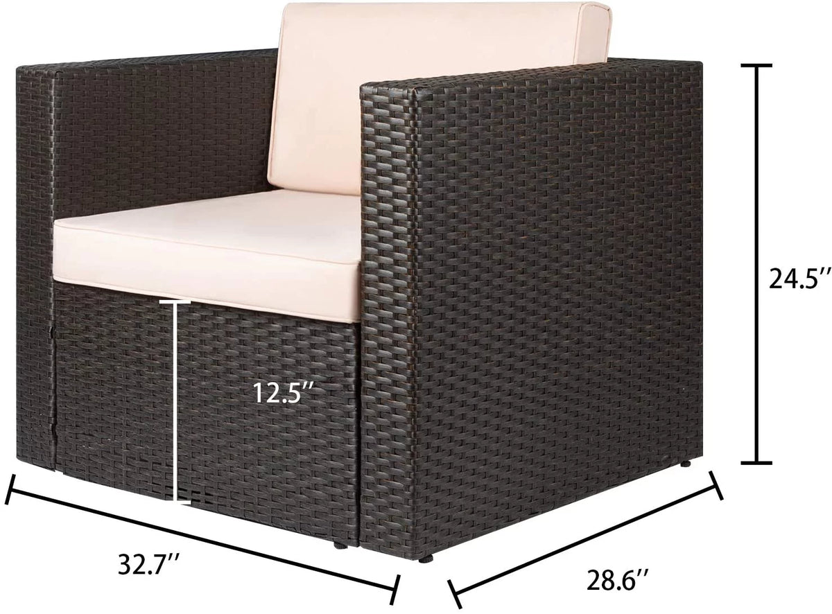 4 Pieces All Weather Patio Sectional Sofa with Cushion and Glass Table L9603