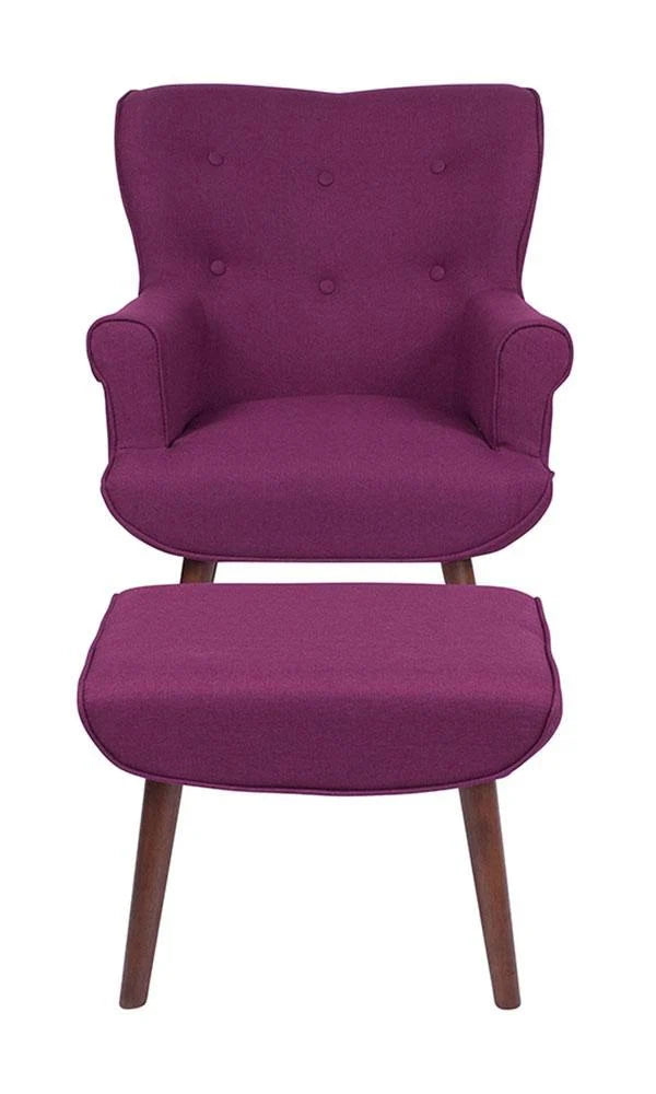 Light Gray Fabric Upholstered Wingback Chair with Ottoman L6818