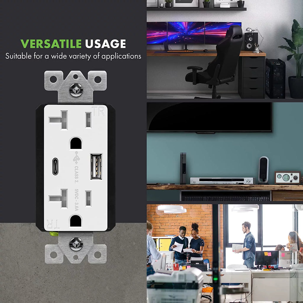 20 Amp USB Outlet with 2 USB Charging Ports, White, 2 Pack M830182