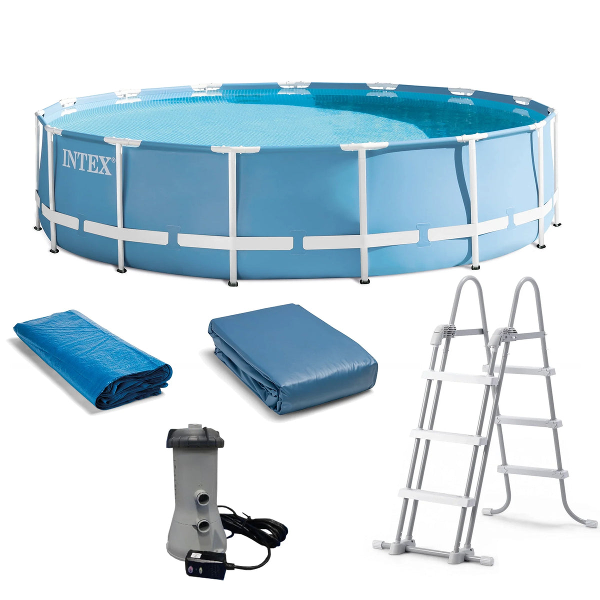15 Feet x 48 Inches Prism Frame Swimming Pool Set with Ladder, Cover, and Pump E23747