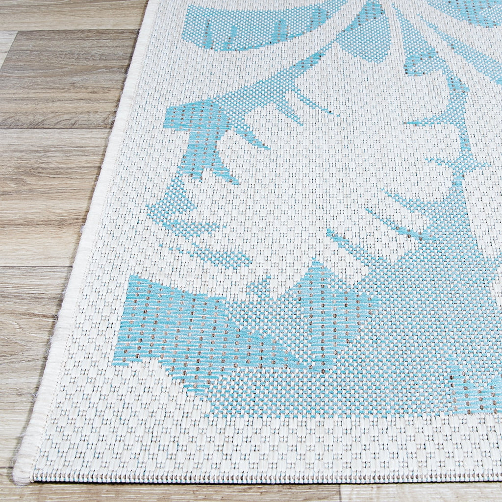 Ivory-Turquoise Blue Indoor Outdoor Area Rug 3'9" x 5'5" W558