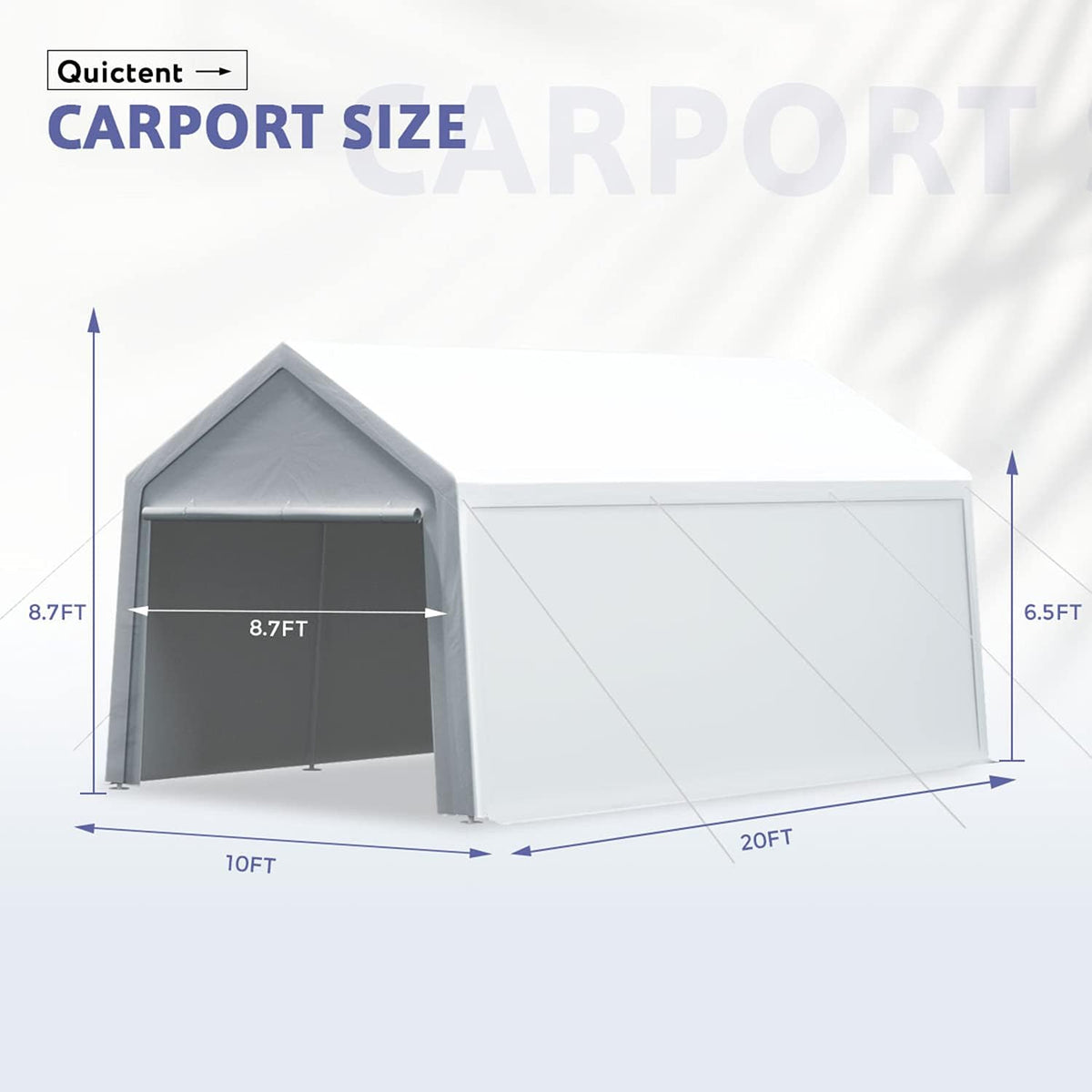 10'x20' Heavy Duty White Carport G9364