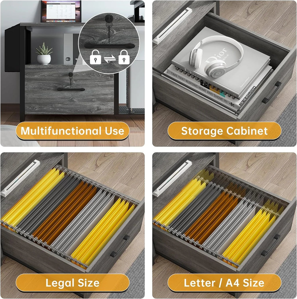 Reversible L Shaped Desk with LED Light & Power Outlet Y597