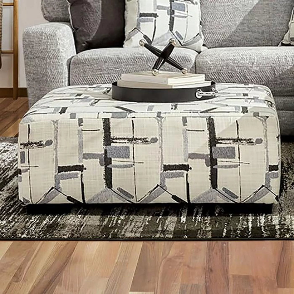Ivory Gray Plush Chenille Sectional Sofa and Ottoman B643825