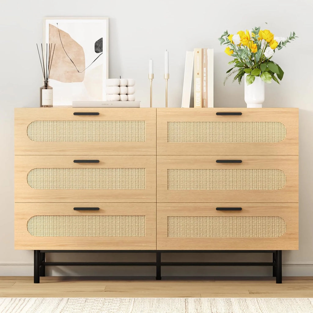 Black 6 Drawer Wood Dresser W50205