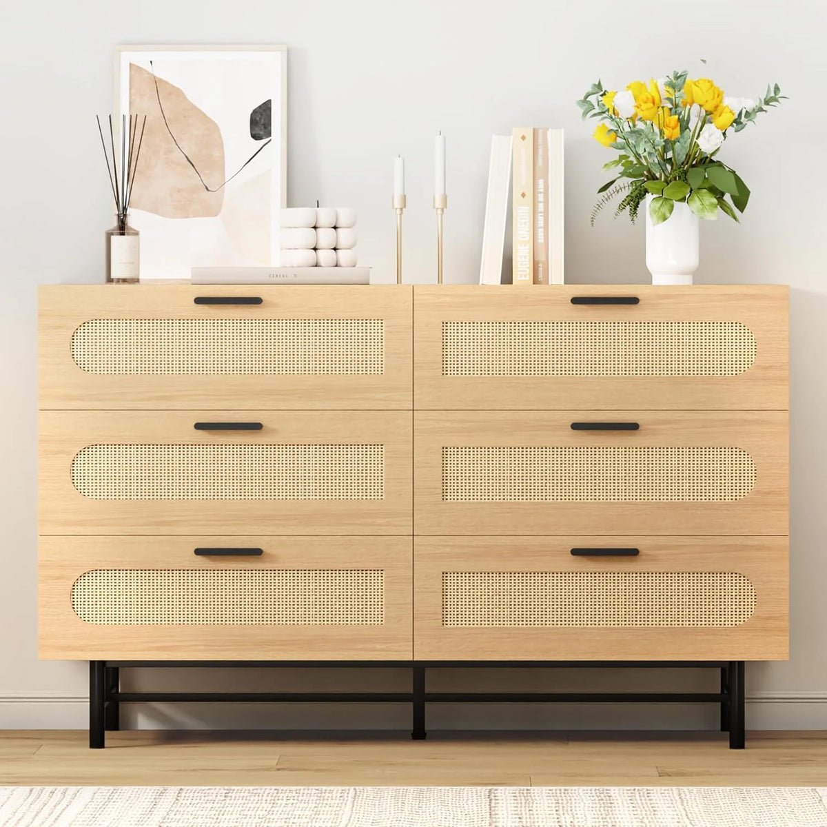Black 6 Drawer Wood Dresser W50205