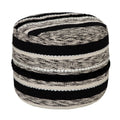 18" Black and White Geometric Striped Round Pouf Ottoman V759233